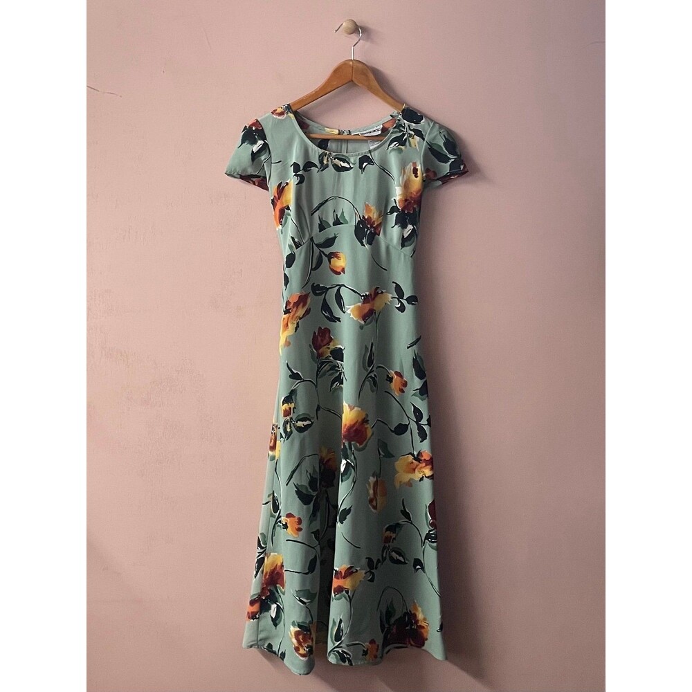 Vintage Joni Blair Green Floral Maxi Dress Size 7/8 EUC